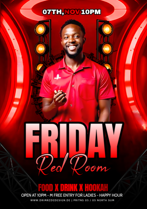 Red Maximalist Friday Red Room Party Flyer A4 Template | PosterMyWall