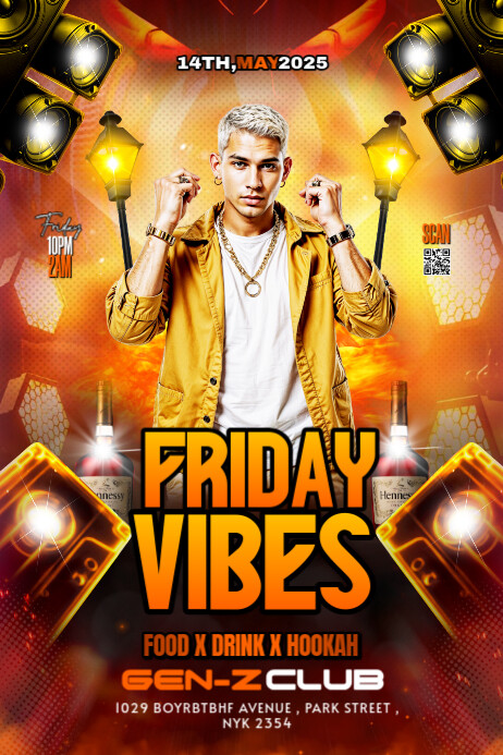Red Maximalist Friday Vibes Party Poster 海报 template