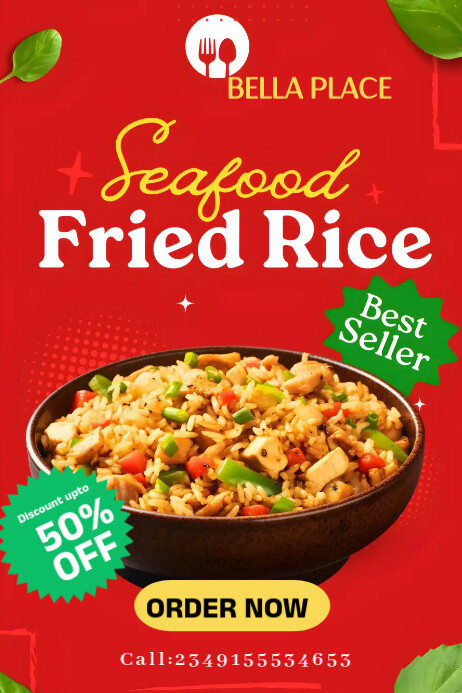 Fried Rice Post Design Red Maximalist Fried Rice Day Poster Template | PosterMyWall