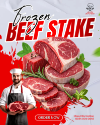 Red Maximalist Frozen Beef Stake Sirloin Ribeye Raw Meat Butchery Butcher Shop Promotion Flyer Templ Instagram Portrait template