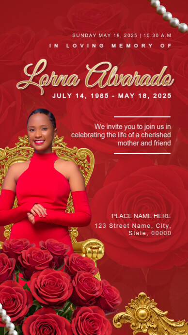 Red Maximalist Funeral Announcement Instagram Story template