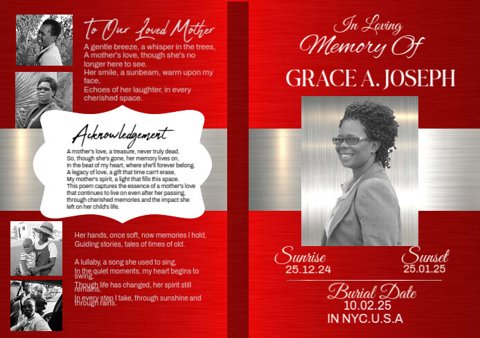 Red Maximalist Funeral Program Booklet  A3 template