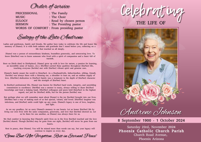 Red Maximalist Funeral Program Eulogy Life Ce Template | PosterMyWall