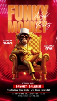 Red Maximalist Funky Monkey Night Party Instagram Story template
