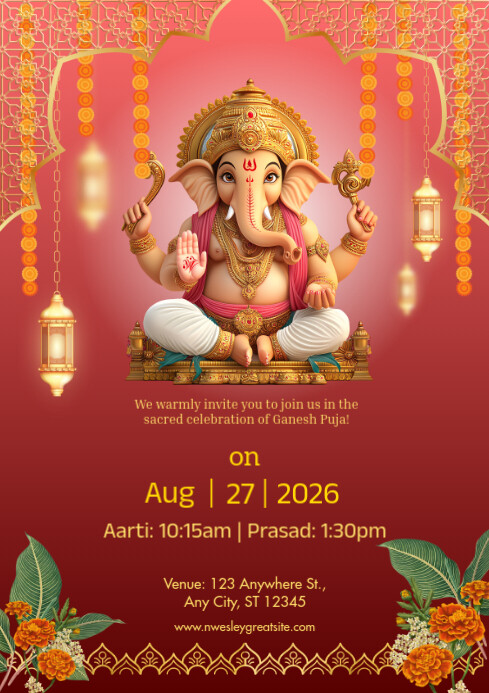 Red Maximalist Ganesh Chaturthi A4 template
