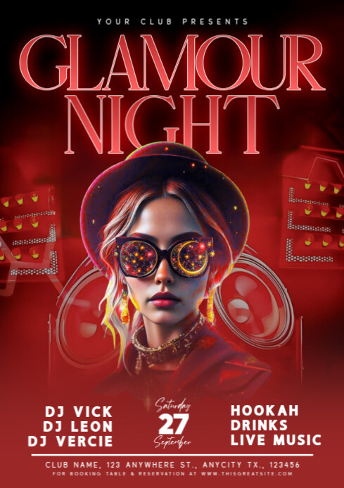 Red Maximalist Glamour Night Party A4 Template | PosterMyWall