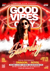 Red Maximalist Good Vibes Saturday Party A1 template