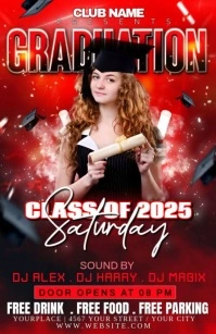 Red Maximalist Graduation Party Half Page Wide template