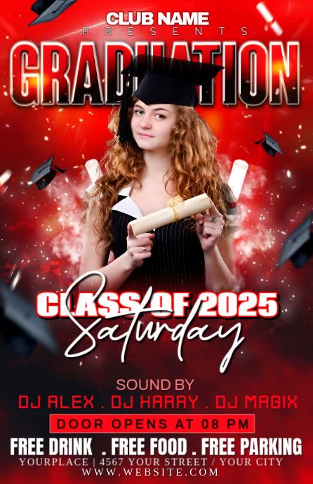 Half Graduation Card Red Maximalist Graduation Party Half Page Wide Template | PosterMyWall