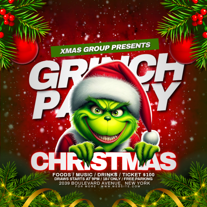 Plantilla de Red Maximalist Grinchmas Party Instagram Post | PosterMyWall