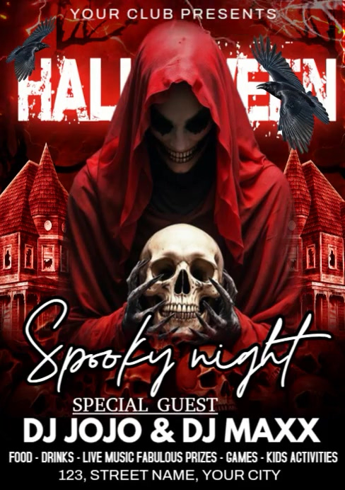 Red Maximalist Halloween A4 template