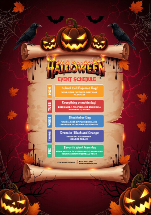 Red Maximalist Halloween Event Schedule A4 Template | PosterMyWall