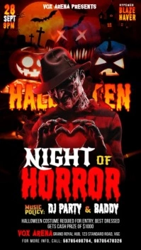 Red Maximalist Halloween Horror Night Party Digital Display (9:16) template