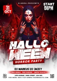 Red Maximalist Halloween Horror Party Flyer A5 template