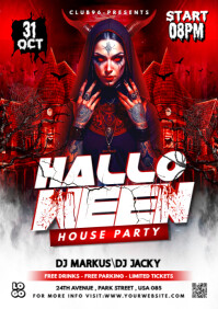 Red Maximalist Halloween House Party Flyer A5 template