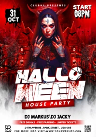Red Maximalist Halloween House Party Flyer A5 template