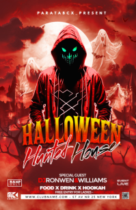 Red Maximalist Halloween Hunted House Party Tabloid template