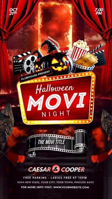 Red Maximalist Halloween Movi Night Instagram Story template