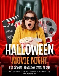 Red Maximalist Halloween Movie Night Flyer (us Letter) template