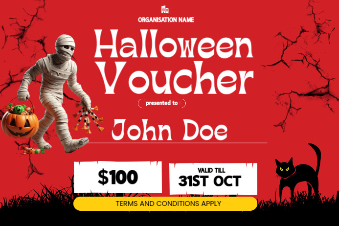 Red Maximalist Halloween Voucher Poster template