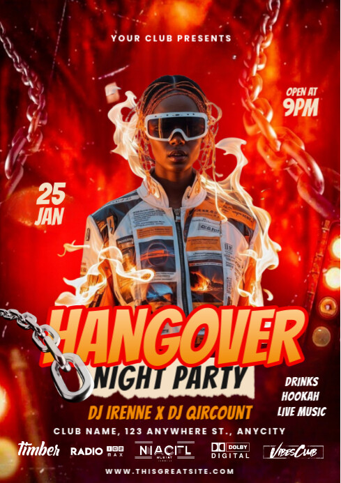 Red Maximalist Hangover Night Party A4 template