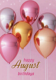 Red Maximalist Happy August Birthdays  A4 template