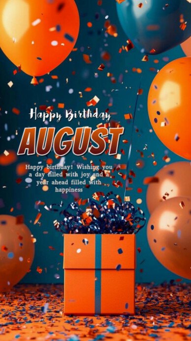 Red Maximalist Happy Birthday August  Whatsapp Status template