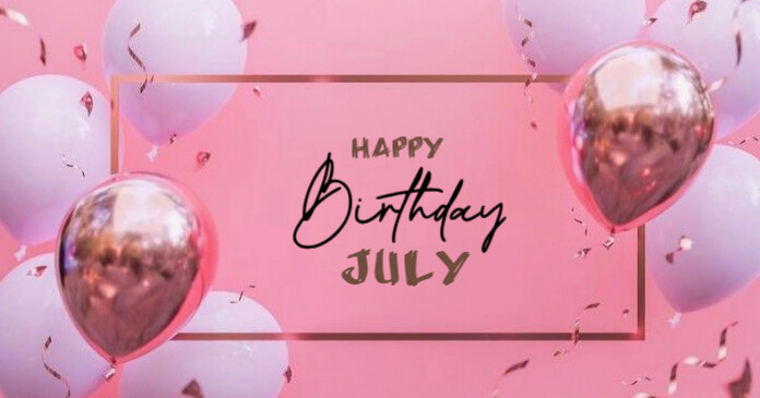Red Maximalist Happy Birthday July  Facebook Shared Image Isithombe Esabiwe ku-Facebook template