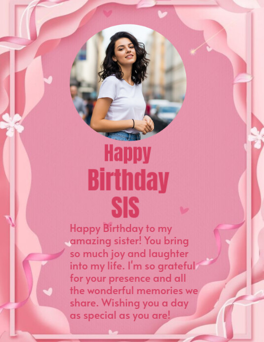 Red Maximalist Happy Birthday Sis Flyer (us Letter) Pamflet (VSA Brief) template