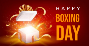Red Maximalist Happy Boxing Day  Facebook Ad Reklama na Facebooka template