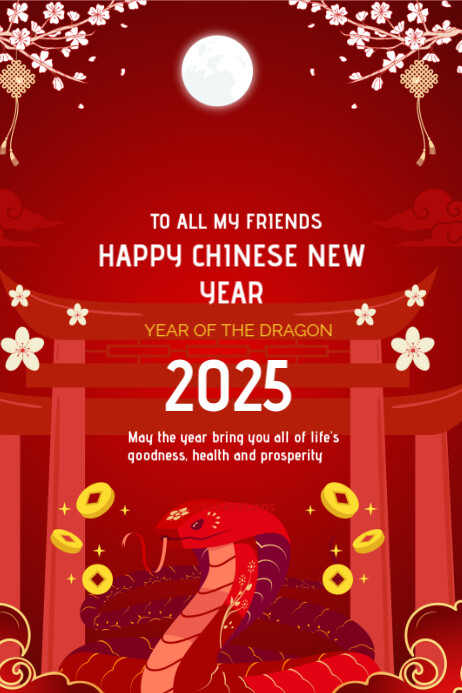 Red Maximalist Happy Chinese New Year 2025 Poster Template | PosterMyWall
