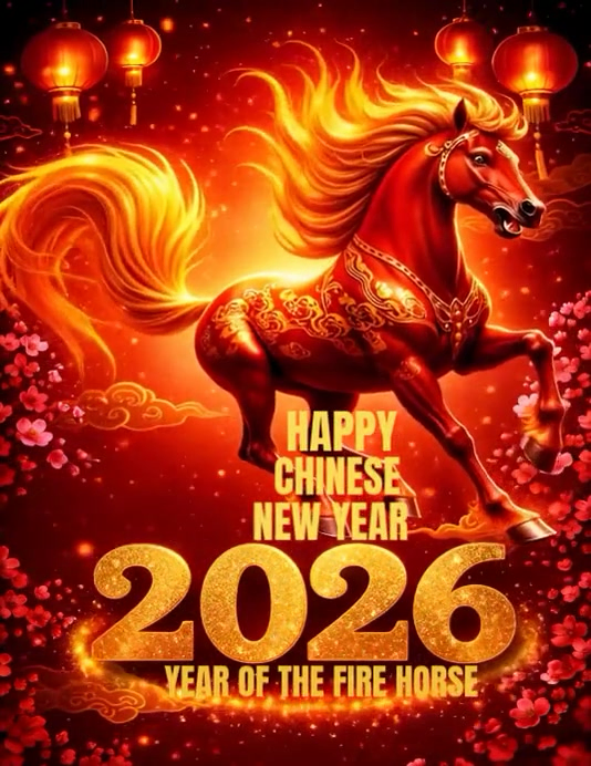 Plantilla de Red Maximalist Happy Chinese New Year 2026 Flyer (us ...