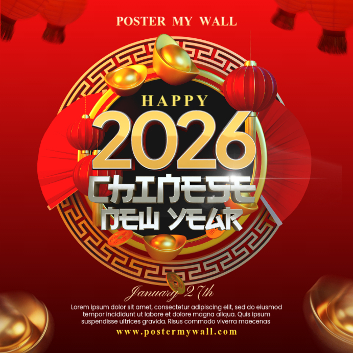 Red Maximalist Happy Chinese New Year Instagram Post Template ...