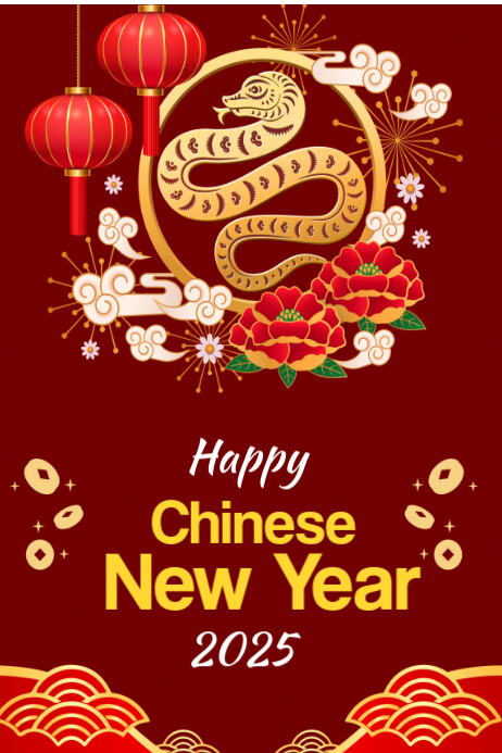 Red Maximalist Happy Chinese New Year Poster Template | PosterMyWall