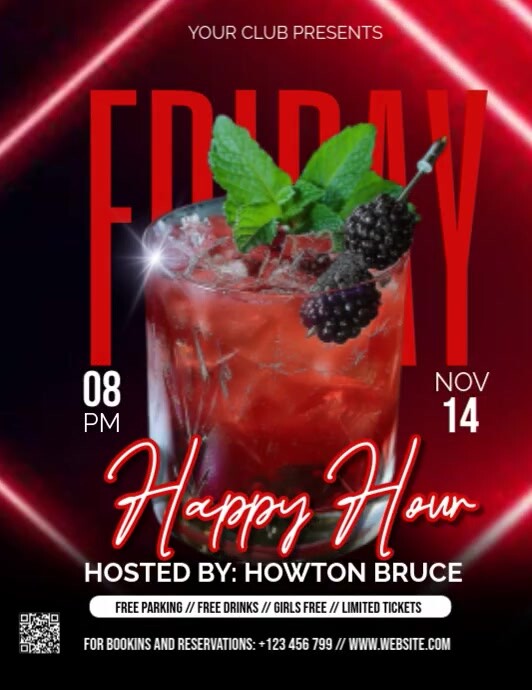 Red Maximalist Happy Hour Deals Flyer (us Letter) template