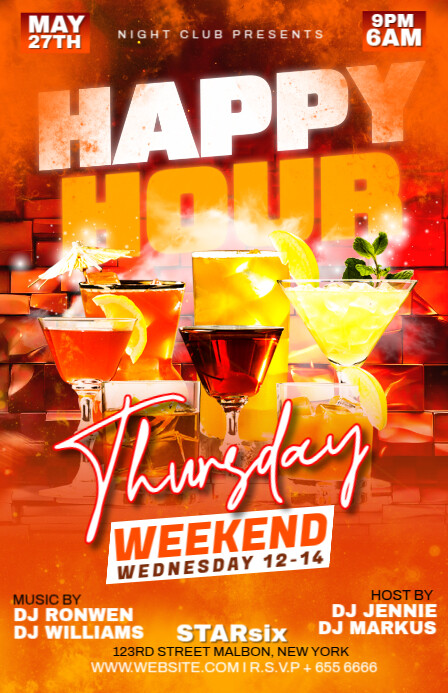Red Maximalist Happy Hour Tuesday  Tabloid template