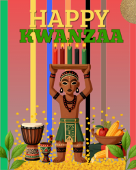 Red Maximalist Happy Kwanzaa In Kinara Scene  Instagram Portrait template