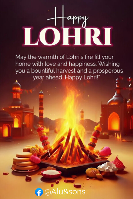 Red Maximalist Happy Lohri Day Poster template