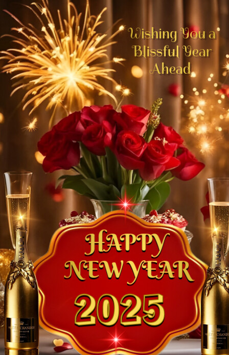 Red Maximalist Happy New Year 2025 Half Page Wide Halfbladsy Breed template