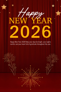 Red Maximalist Happy New Year 2026 Pinterest Graphic template