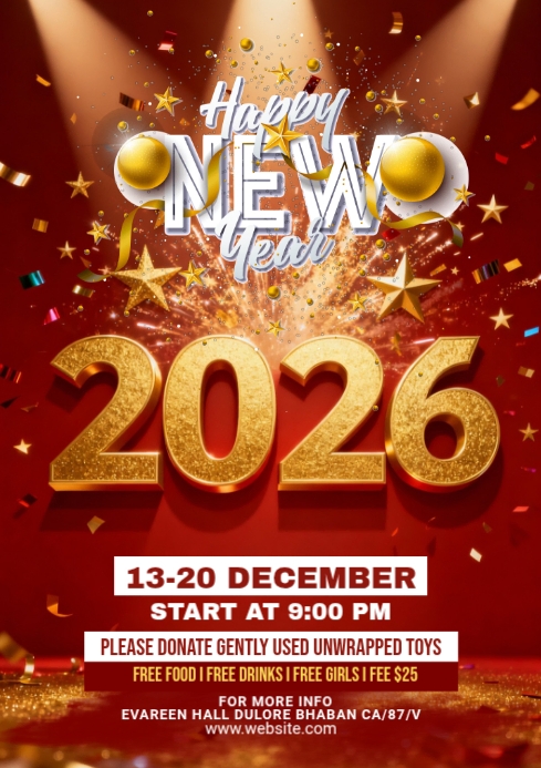 Red Maximalist Happy New Year A4 Template | PosterMyWall