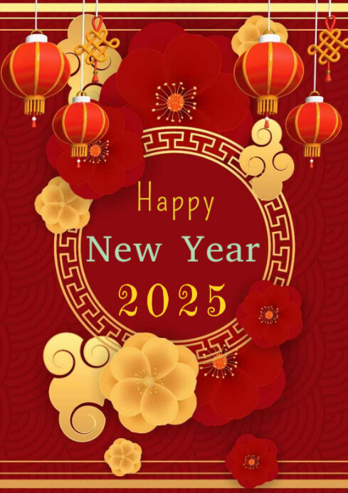 Red Maximalist Happy New Year A4 Template | PosterMyWall