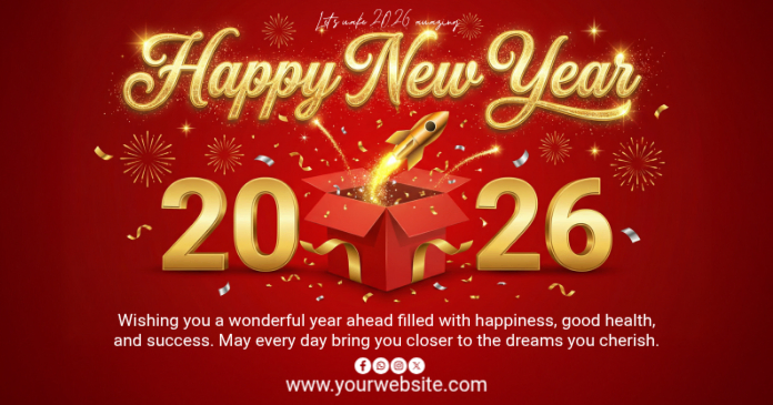 Red Maximalist Happy New Year Facebook Shared Image Template | PosterMyWall