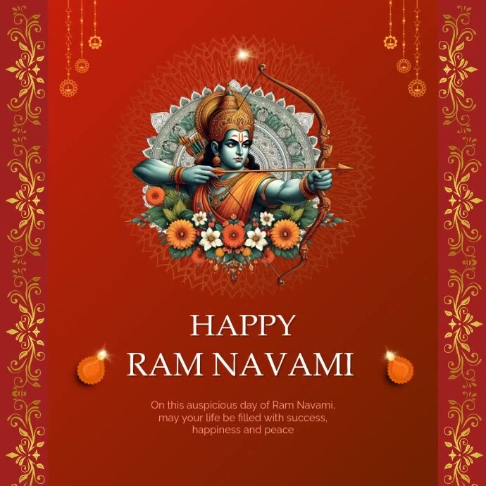 Red Maximalist Happy Ram Navami Instagram Post Instagram-opslag template