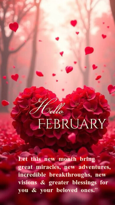 Red Maximalist Hello February, New Month Wishes And Greeting  Instagram Story template