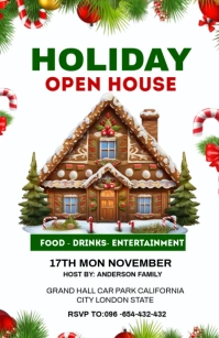 Red Maximalist Holiday Open House Invitation Template Tabloid