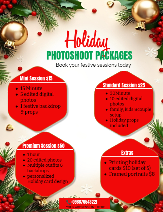 Red Maximalist Holiday Photoshoot Packages Flyer (us Letter) Template ...