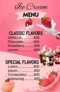 Red Maximalist Ice Cream Menu Half Page Wide Media Página Ancho template