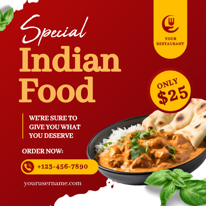 Red Maximalist Indian Food Special Sale Flyer Instagram Post template