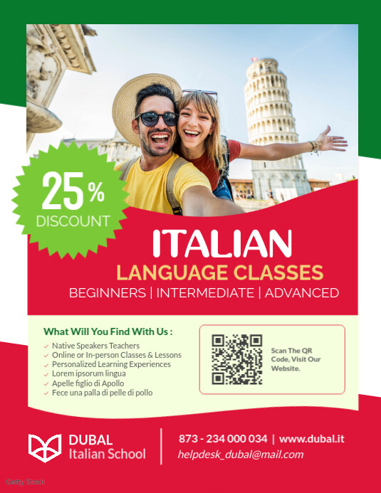 Red Maximalist Italian Language And Classes Flyer Advertisement  Flyer (us Letter) 传单(美国信函) template